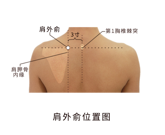 本穴位于肩中俞偏外下方,故名.